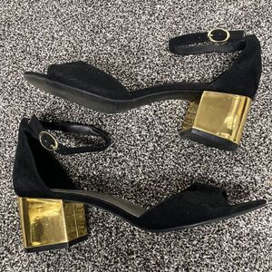Worthington Black & Gold Open Toe Heels Size 11